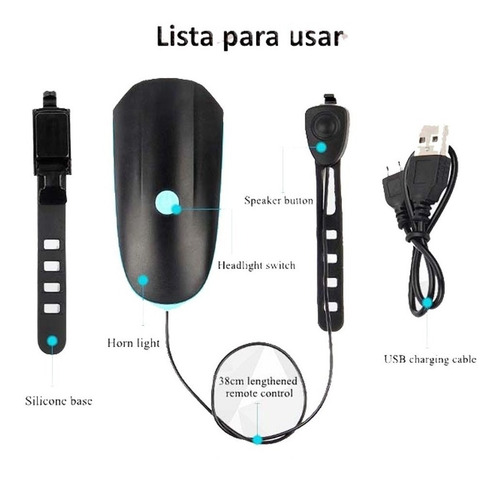 Luz Bici Delantera 3 Modos Con Bocina Recargable Usb