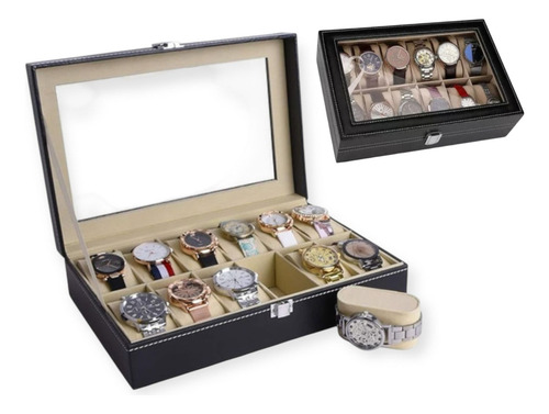 Estuche Caja Organizador De 12 Relojes Eco Cuero Elegante