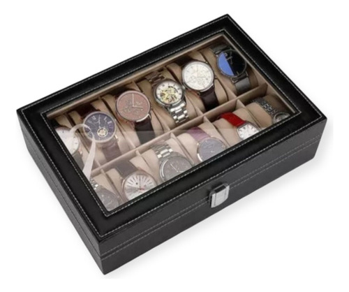 Estuche Caja Organizador De 12 Relojes Eco Cuero Elegante