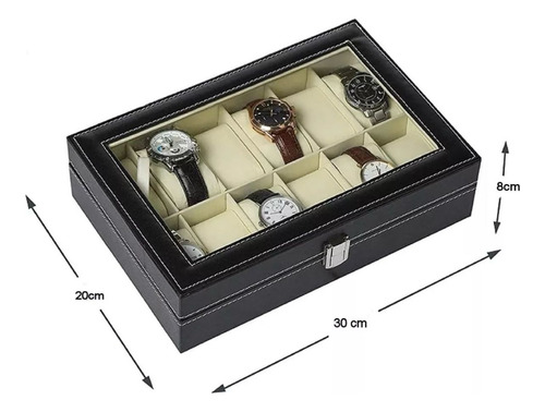 Estuche Caja Organizador De 12 Relojes Eco Cuero Elegante