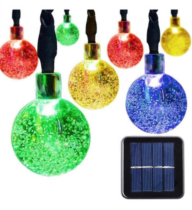 Guirnalda Luces Led Bolitas Cristal Panel Solar Multicolor