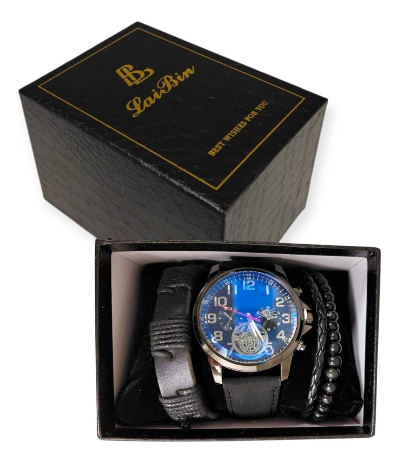Set Regalo Hombre Dia Del Padre Reloj Y 3 Pulseras