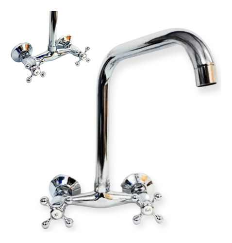 Griferia Canilla Cocina Pared 2 Llaves Pico Alto L Metalica (X20)