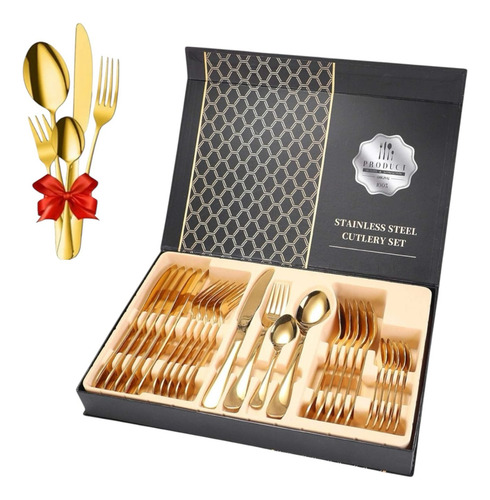 Cubiertos Acero Inoxidable Dorados Set X24 Unidades