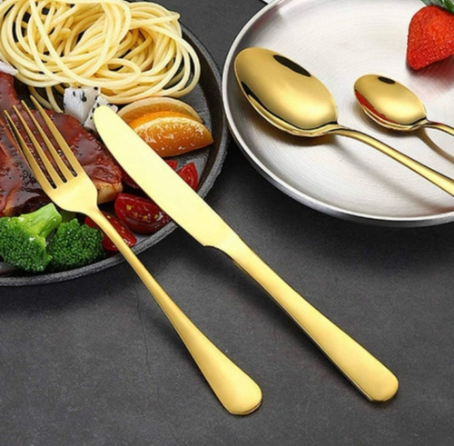 Cubiertos Acero Inoxidable Dorados Set X24 Unidades