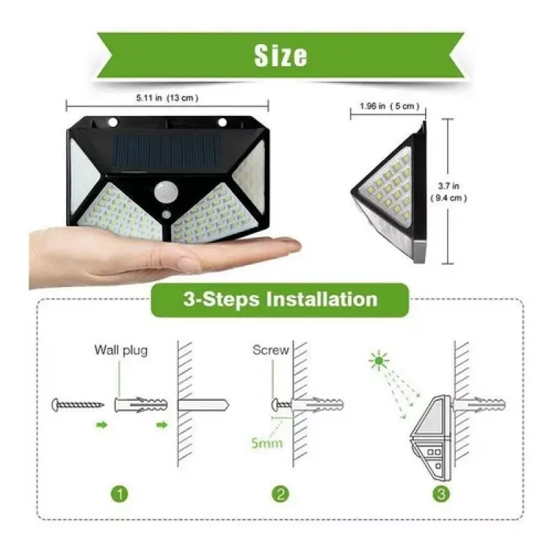 Reflector Led Panel Solar Sensor Movimiento 100 Leds