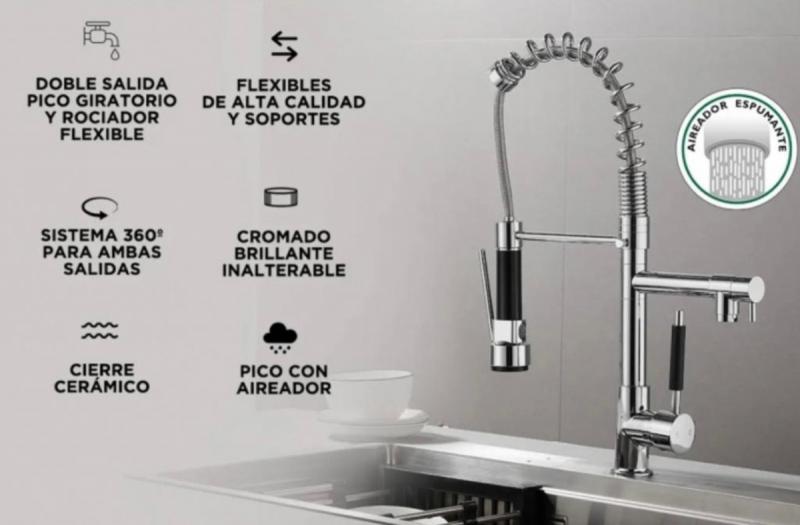 Griferia Monocomando Gourmet Mesada Canilla Cromada Duchador