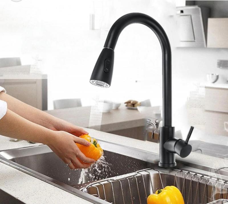 Griferia Canilla Extensible Monocomando Cocina Negra Gourmet