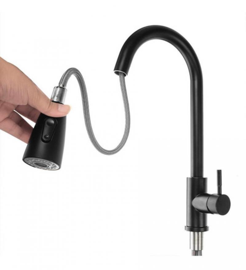 Griferia Canilla Extensible Monocomando Cocina Negra Gourmet