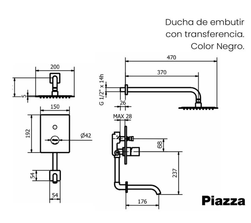 Grifería Ducha Piazza Lounge Negro 10706NE