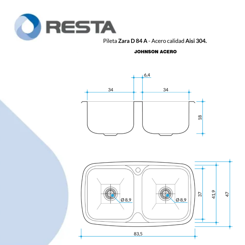 Bacha Cocina Doble Johnson Acero Zara D84 A