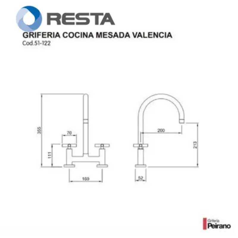 Griferia Cocina Mesada Peirano Valencia 51-122 Cromo