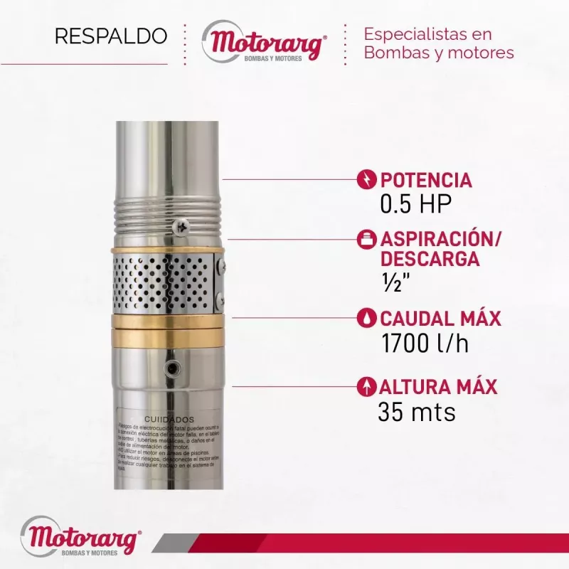 Bomba Agua Sumergible Motorarg Micra 212 Pozo 2 Pulgadas 0,5 Hp + 25 Mts Cable