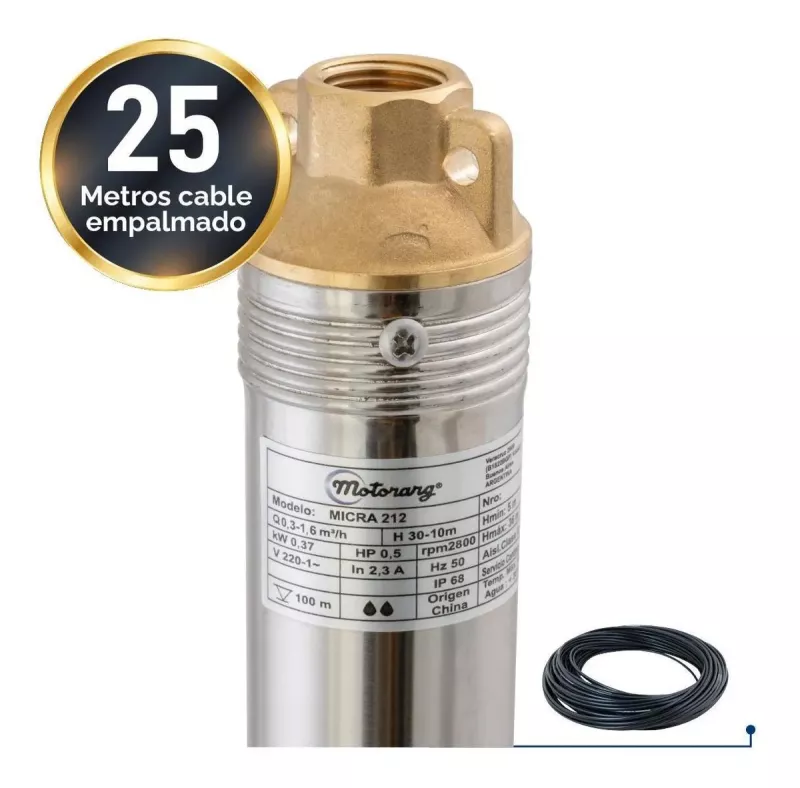 Bomba Agua Sumergible Motorarg Micra 212 Pozo 2 Pulgadas 0,5 Hp + 25 Mts Cable