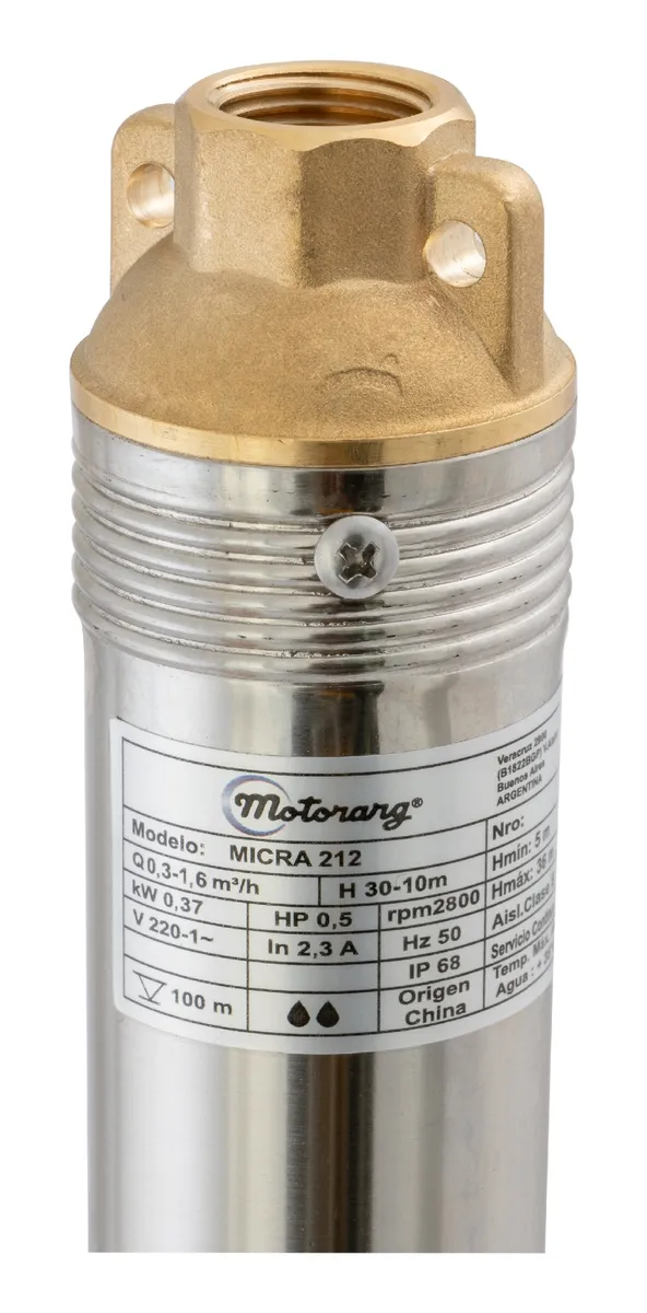 Bomba Agua Sumergible Motorarg Micra 212 Pozo 2 Pulgadas 0,5 Hp + 25 Mts Cable