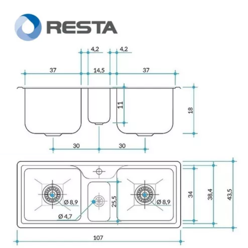 Bacha Triple Cocina Apoyo Johnson Acero Hydra J107 A 38,5lt
