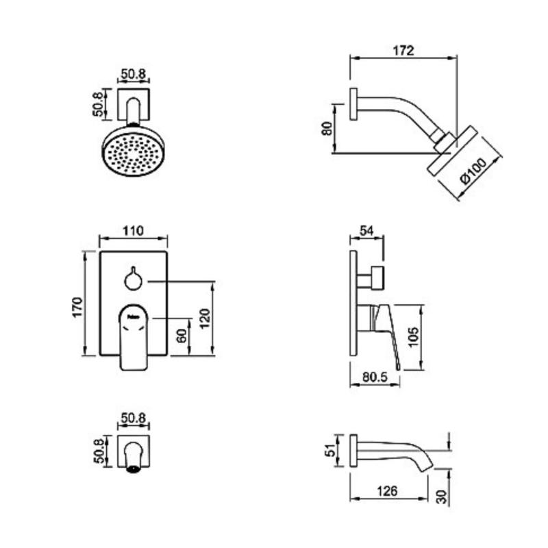 Grifería Ducha Embutir Monoc C/Transf Peirano Rio Cromo (80-176)