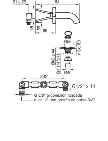 Grifería Lavatorio Pared Fv Urbano 0203/H3 CR Cromo