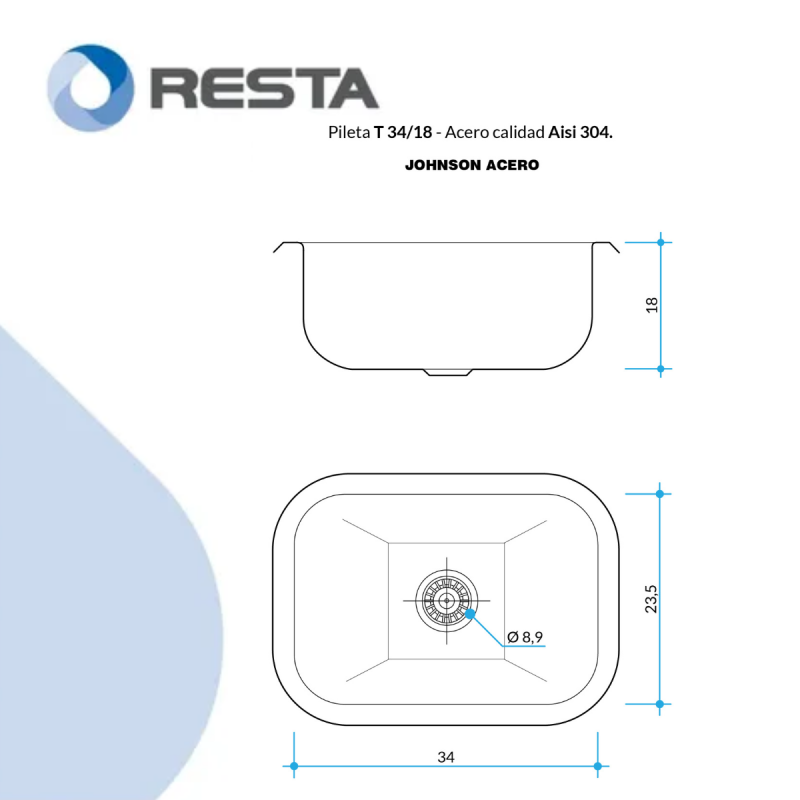 Bacha Pileta Cocina Johnson T34/18 Acero Inoxidable