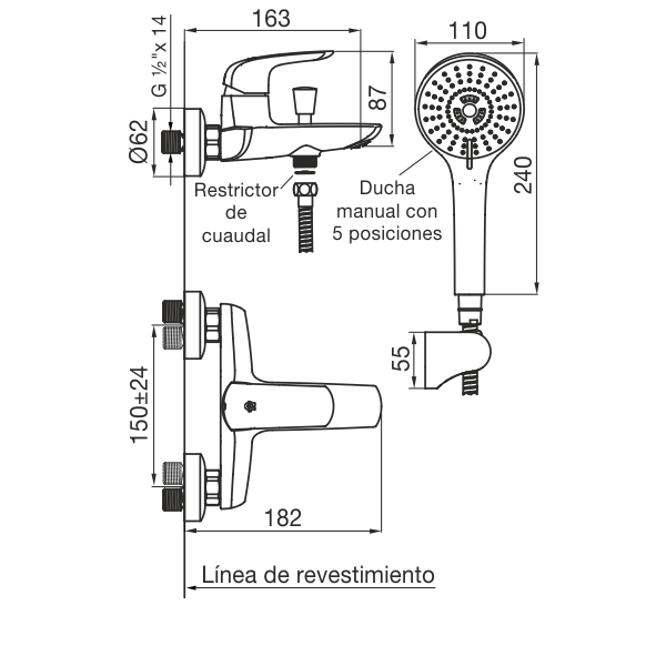 Grifería Monocomando Ducha Exterior Fv Epuyén 0310/L2 NG Negro