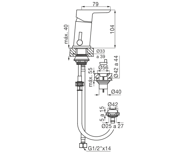 Grifería Bidet Monocomando Fv Puelo Negro 189/B5 NG