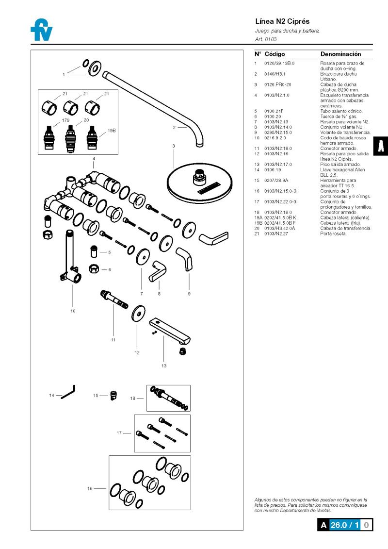 Grifería para Bañera y Ducha Fv Ciprés 0103/N2 Cromo