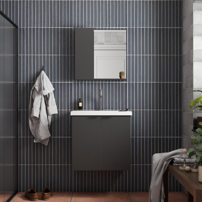Vanitory Mueble Colgante Con Bacha Cozimax Aster 60 Negro