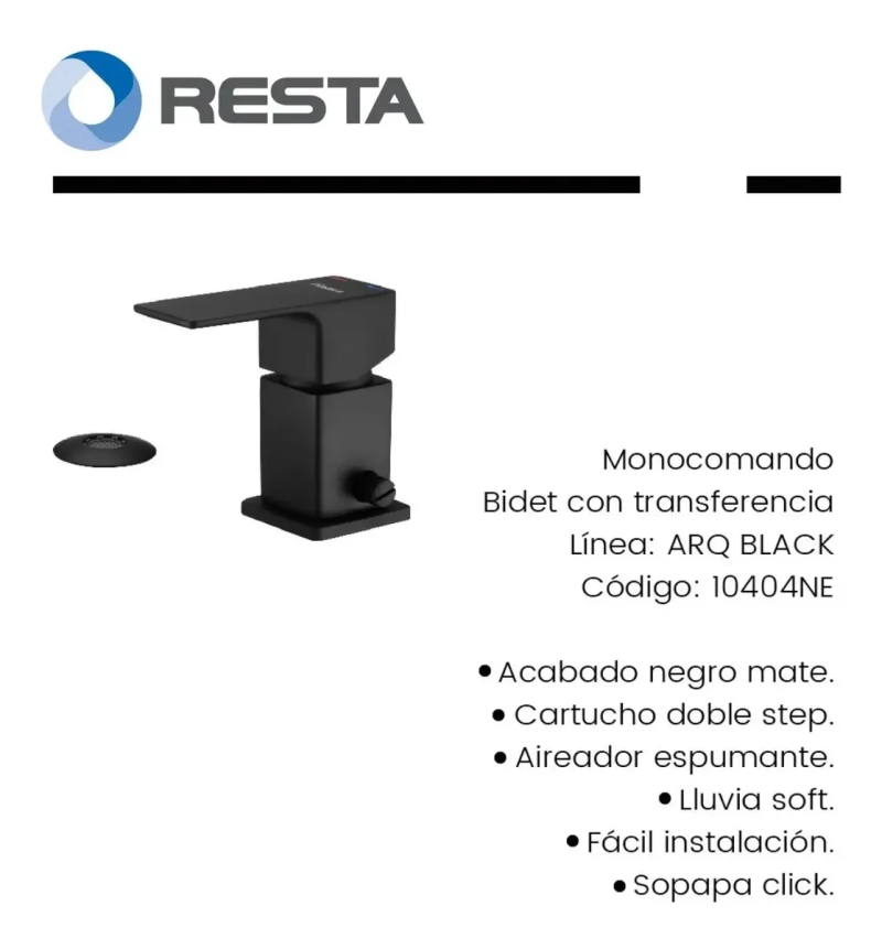 Grifería Bidet Con Transferencia Monocomando Piazza ARQ 10404NE