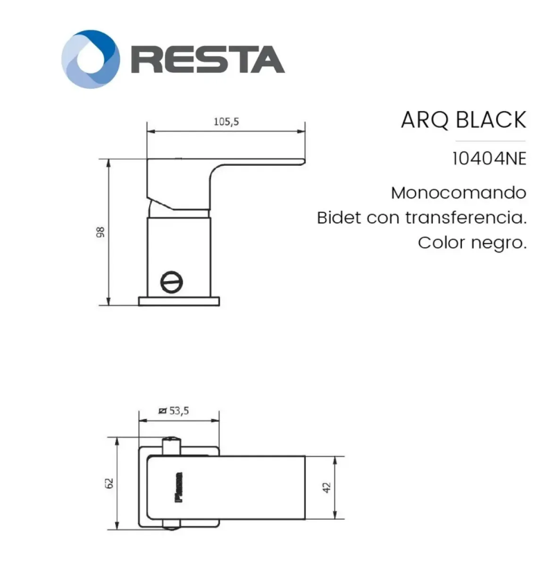 Grifería Bidet Con Transferencia Monocomando Piazza ARQ 10404NE