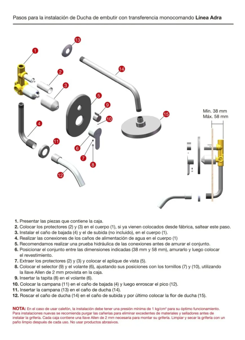 Grifería Ducha De Embutir C/Transf Monoc Peirano Adra Black Plus (80-203N)