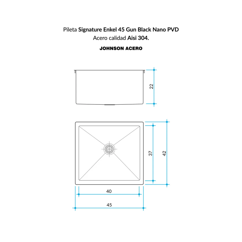 Bacha De Cocina Simple Johnson Acero Signature Enkel SE45 Gun Black