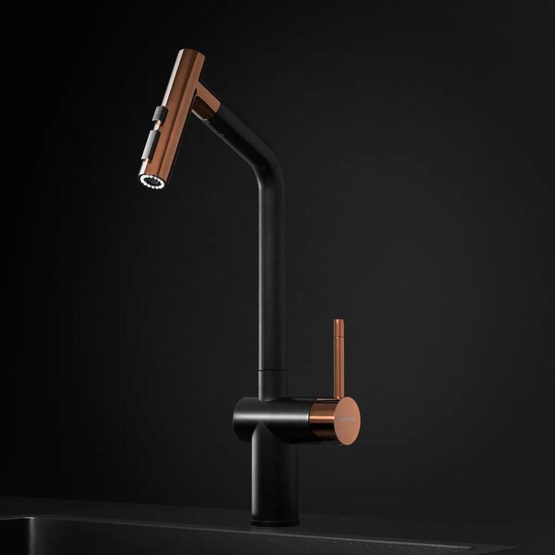 Grifería Cocina Johnson Acero Glow Black + Gold