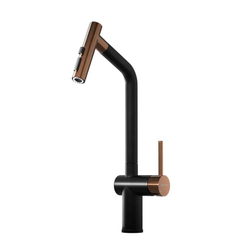 Grifería Cocina Johnson Acero Glow Black + Gold