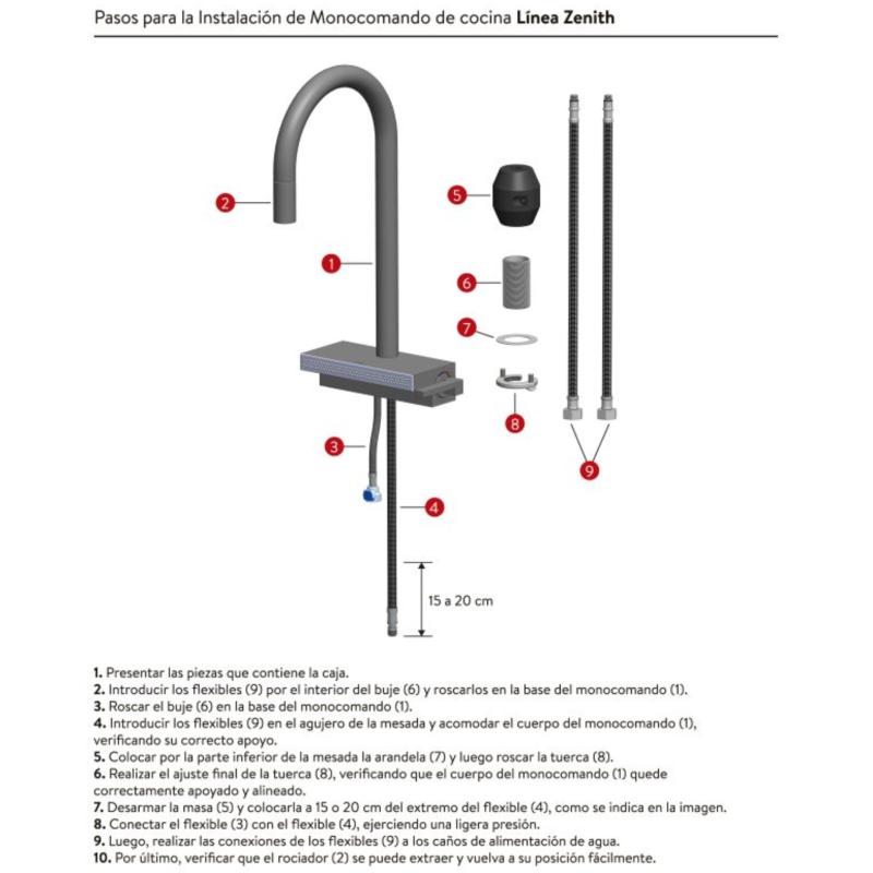 Grifería Cocina Multifunción Monocomando Extensible Peirano Zenith 20-182 Cromo
