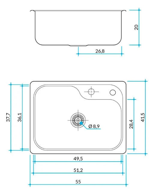 Bacha Simple C/Orificio Cocina Johnson Acero Luxor Mini Si55AD