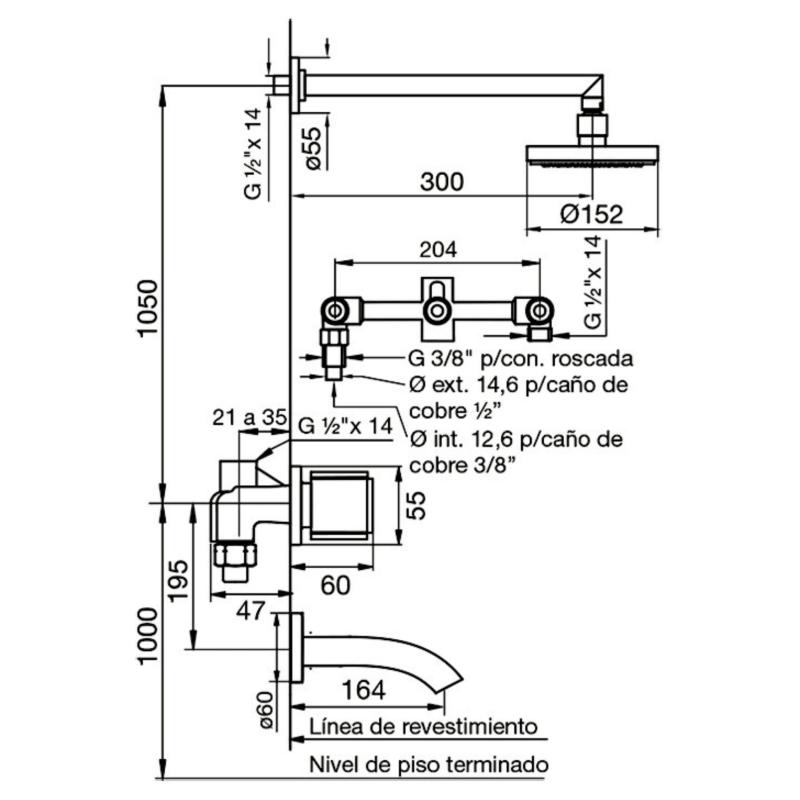 Grifería Ducha Y Bañera Con Transf Fv California Plus 0103/17P