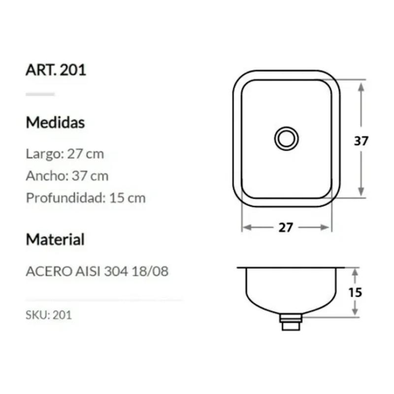 Bacha Simple Acero Inox Cocina Mi Pileta 201