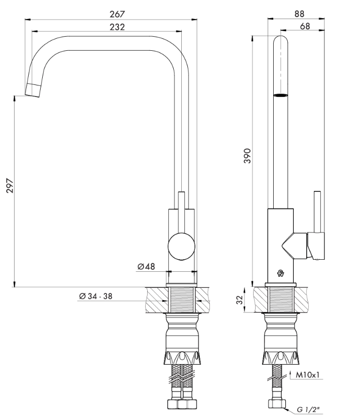 Grifería Cocina Monoc Fv Mauna Acero Inox 0411.04/G8-AI