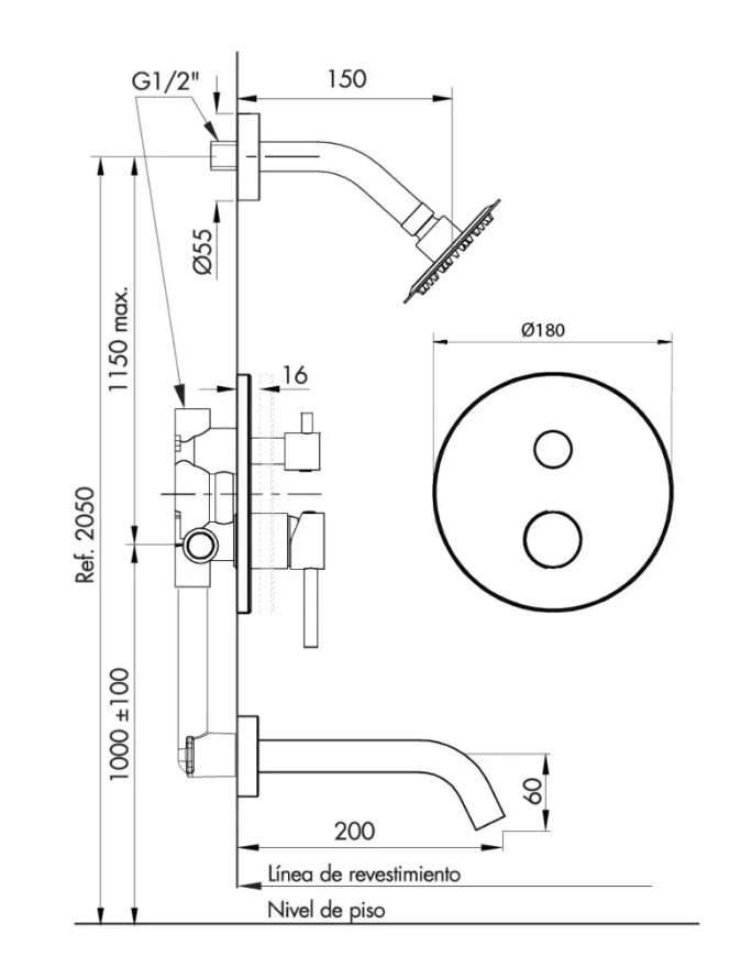 Grifería Ducha Con Transf Fv Inox One Acero Inox 0106/I1-AI