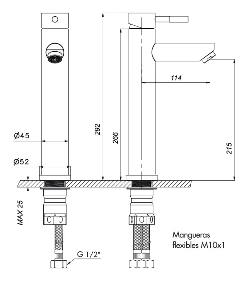 Grifería Lavatorio Alto Monoc Fv Inox One 0181.02/I1-NG Negro Mate