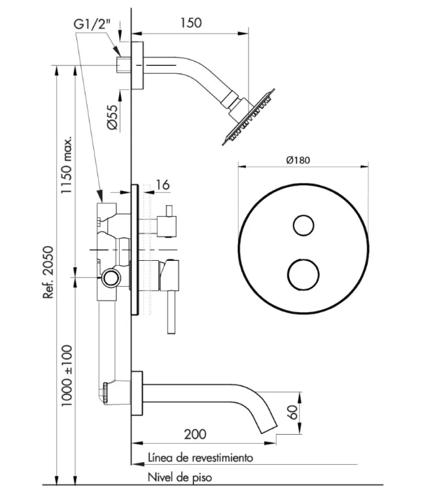 Grifería Ducha Con Transf Fv Inox One Black 0106/I1-NG