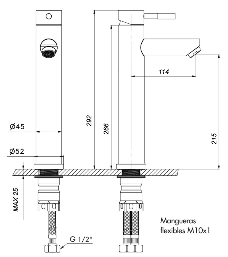 Grifería Lavatorio Alto Monoc Fv Inox One 0181.02/I1-AI