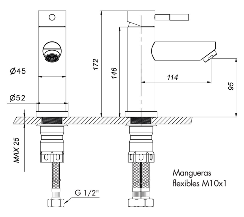 Grifería Lavatorio Bajo Monoc Fv Inox One 0181/I1-AI