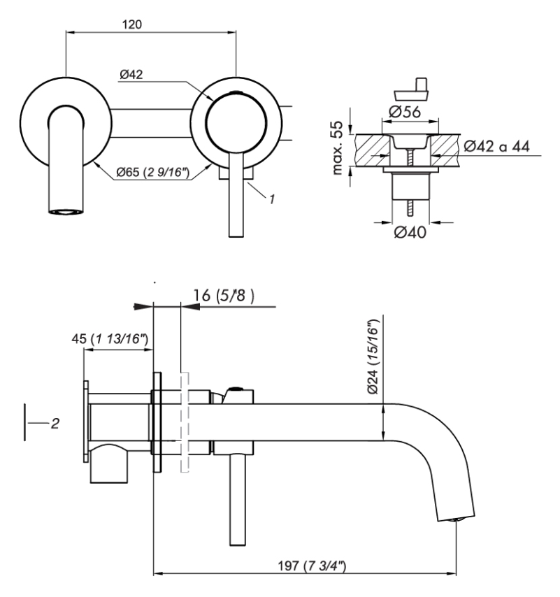 Grifería Lavatorio De Pared Monoc Fv Inox One 0206/I1-AI