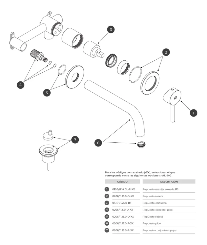 Grifería Lavatorio De Pared Monoc Fv Inox One 0206/I1-AI