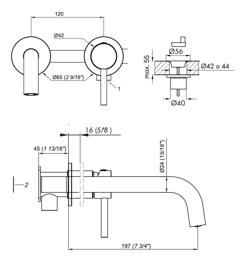 Grifería Lavatorio De Pared Monoc Fv Inox One Black 0206/I1-NG