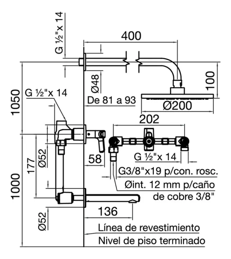 Grifería Ducha Y Bañera Baño Fv Cipres 0103/N2-NG