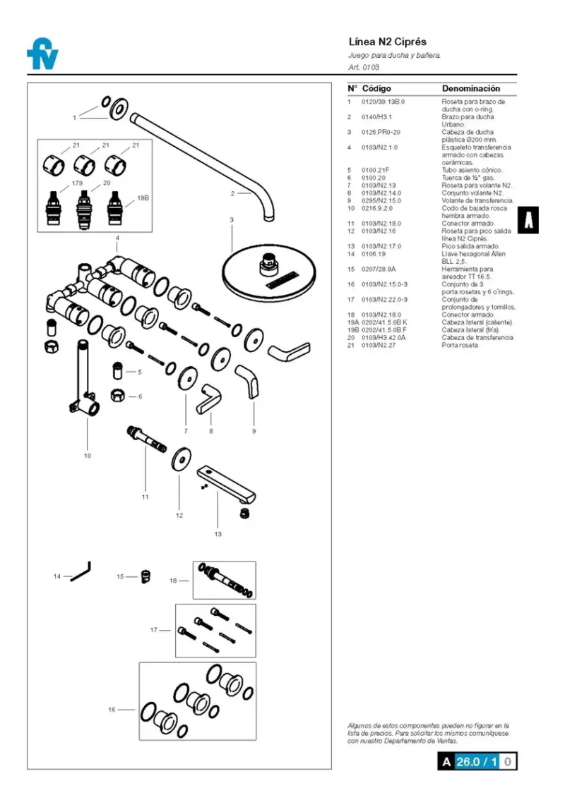 Grifería Ducha Y Bañera Baño Fv Cipres 0103/N2-NG