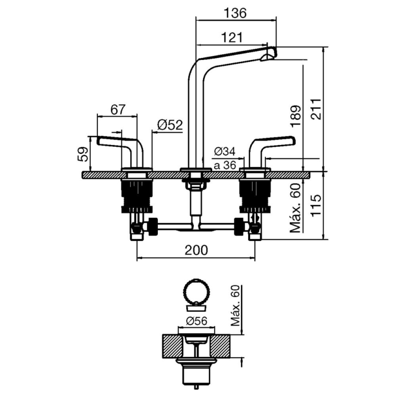 Grifería Lavatorio Con Desagüe Fv 0207/N2-NG