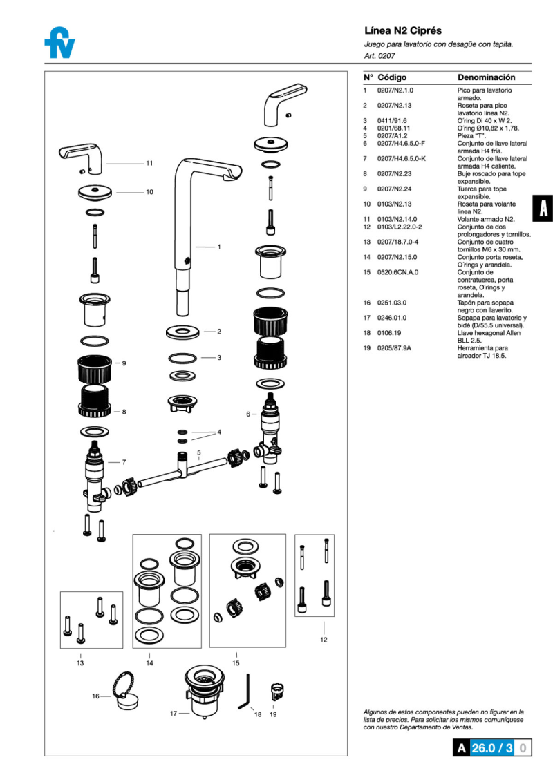 Grifería Lavatorio Con Desagüe Fv 0207/N2-NG